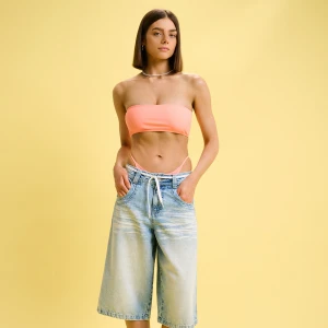 Cropp - Bandażowa pastelowa góra od bikini - pomarańczowy