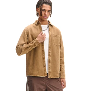 Cropp - Bawełniana brązowa koszula z efektem sprania - brązowy