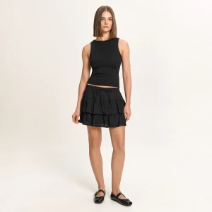 Cropp - Bawełniana czarna spódnica mini - czarny