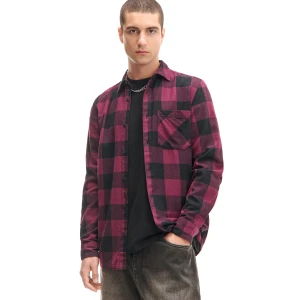 Cropp - Bawełniana koszula w czarno-fioletową kratę - fioletowy