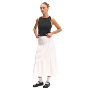 Cropp - Bawełniana spódnica midi z falbanami - biały