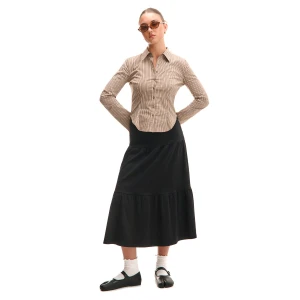 Cropp - Bawełniana spódnica midi z falbanami - czarny