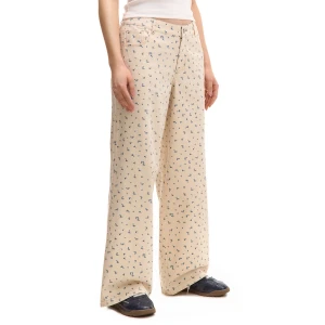 Cropp - Bawełniane spodnie z kwiatowym wzorem - kremowy