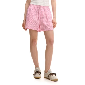 Cropp - Bawełniane szorty w różową kratkę - różowy