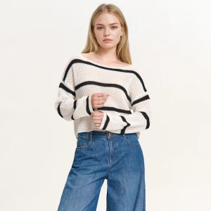 Cropp - Bawełniany sweter w paski - biały