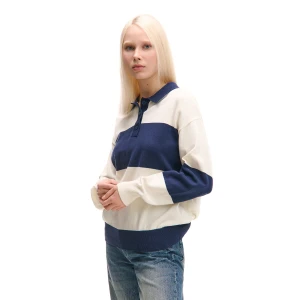 Cropp - Bawełniany sweter w szerokie pasy - niebieski