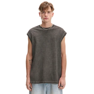 Cropp - Bawełniany tank top z efektem sprania - czarny