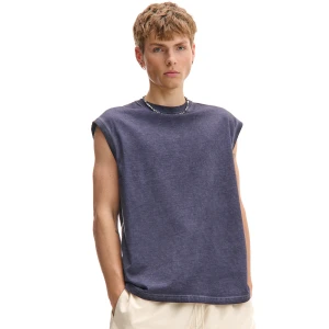 Cropp - Bawełniany tank top z efektem sprania - granatowy