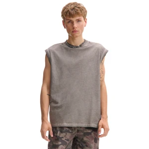 Cropp - Bawełniany tank top z efektem sprania - szary