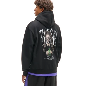 Cropp - Bbluza hoodie z dużym nadrukiem na plecach - czarny