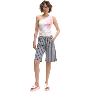 Cropp - Bermudy w paski - surowy granatowy