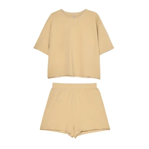 Cropp - Beżowa dwuczęściowa piżama basic - beżowy