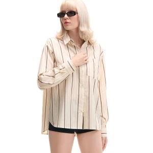 Cropp - Beżowa koszula oversize w paski - beżowy