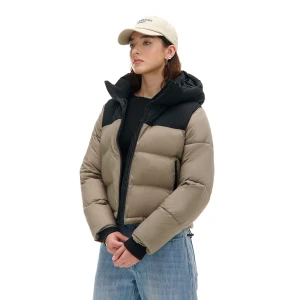 Cropp - Beżowa kurtka puffer z czarnym karczkiem - beżowy