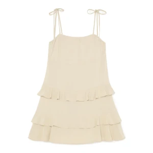 Cropp - Beżowa sukienka mini z wiązanymi ramiączkami - beżowy