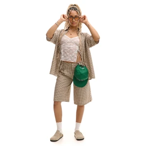 Cropp - Beżowe kraciaste bermudy - beżowy