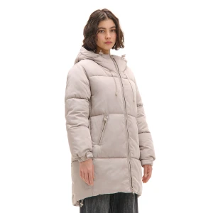 Cropp - Beżowy pikowany płaszcz z kapturem - beżowy