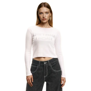 Cropp - Biała koszulka z brokatowym napisem - biały