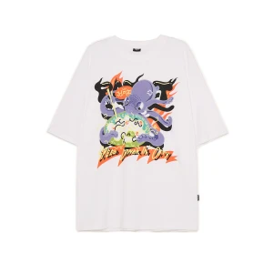 Cropp - Biała koszulka z kolorowym nadrukiem - biały