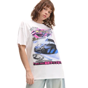 Cropp - Biała koszulka z motoryzacyjnym motywem - biały