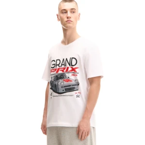 Cropp - Biała koszulka z motoryzacyjnym motywem - biały