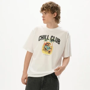 Cropp - Biała koszulka z nadrukiem CHILL CLUB - biały