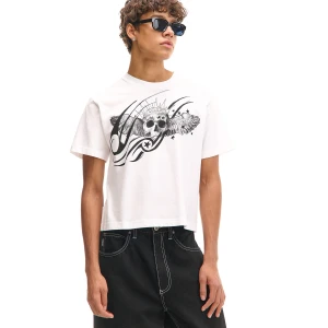 Cropp - Biała koszulka z punkowym nadrukiem - biały