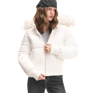 Cropp - Biała kurtka puffer z odpinanym kapturem - biały