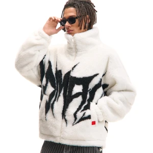 Cropp - Biała polarowa bluza z nadrukiem - biały