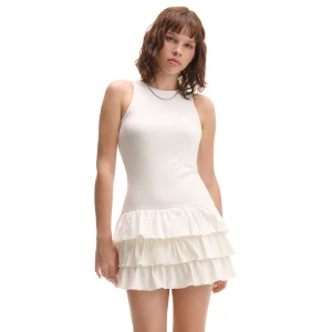 Cropp - Biała sukienka z falbanami - biały