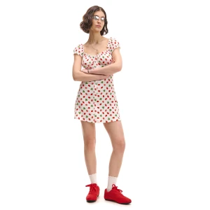 Cropp - Biała wzorzysta sukienka w truskawki - biały