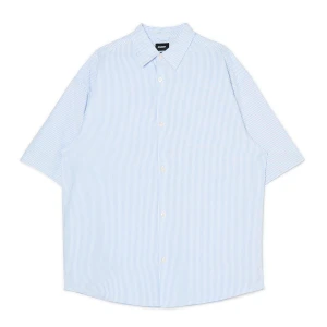 Cropp - Biało-błękitna koszula z krótkim rękawem - niebieski