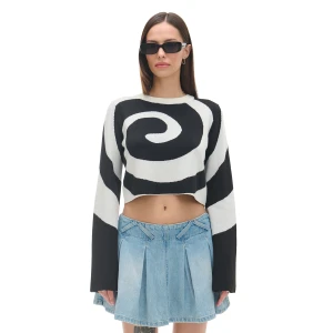 Cropp - Biało-czarny sweter - kremowy