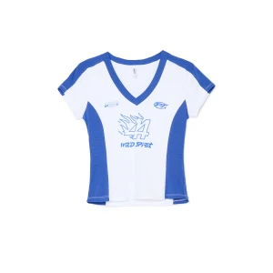 Cropp - Biało-niebieski sportowy crop top - niebieski