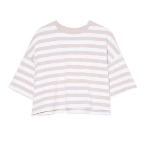 Cropp - Biało-szary T-shirt boxy oversize w paski - biały