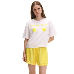 Cropp - Biało-żółta krótka piżama - żółty