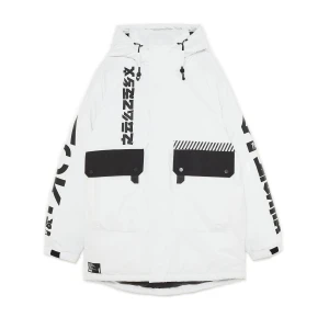 Cropp - Biały płaszcz z kapturem i napisami - biały