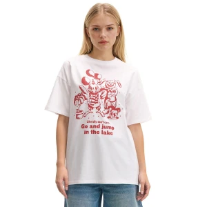 Cropp - Biały T-shirt z autorskim nadrukiem - biały