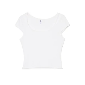 Cropp - Biały T-shirt z kwadratowym dekoltem - biały