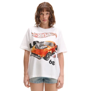 Cropp - Biały T-shirt z nadrukiem Hot Wheels - biały