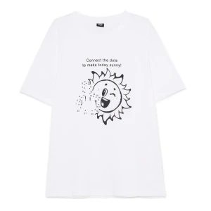 Cropp - Biały T-shirt ze słonecznym nadrukiem - biały
