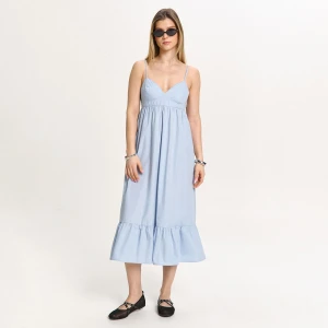 Cropp - Błękitna bawełniana sukienka midi - błękitny