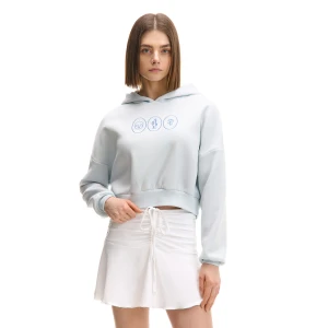 Cropp - Błękitna bluza z kapturem i haftami - błękitny