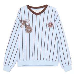 Cropp - Błękitna bluza z nadrukami w stylu college - błękitny