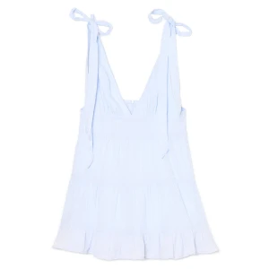 Cropp - Błękitna sukienka z ozdobnymi wiązaniami - błękitny