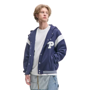 Cropp - Bluza bomber z kapturem na zatrzaski - granatowy