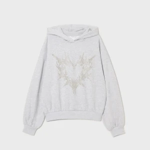 Cropp - Bluza hoodie z aplikacją w kształcie serca - jasny szary