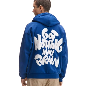 Cropp - Bluza hoodie z dużym napisem na plecach - granatowy