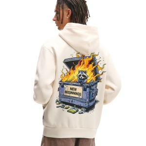 Cropp - Bluza hoodie z kolorowym nadrukiem na plecach - kremowy