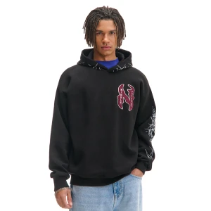 Cropp - Bluza hoodie z nadrukami i naszywką - czarny